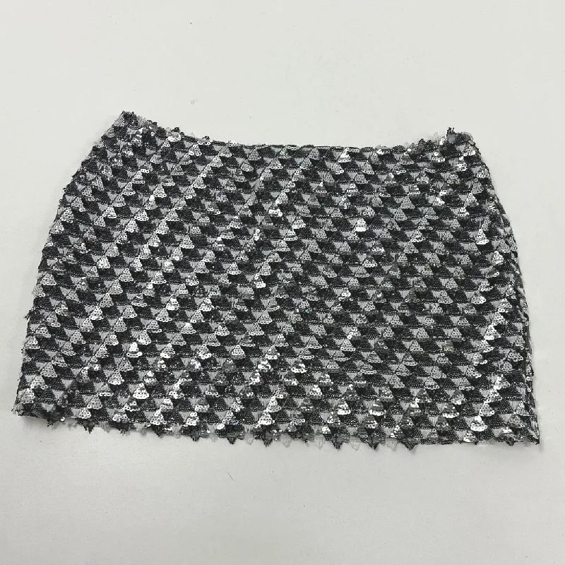 NWT Anne Cate Kelby Mini Skirt Black Silver Sequins Diamond Print Women's Large lace skirt romantic
