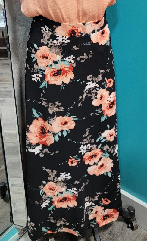 High waist Flare Maxi Skirt - Black chiffon skirt lightweight