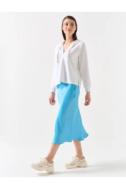 Light Sky Blue Straight Cut High Waist Midi Satin Skirt denim skirt stylish