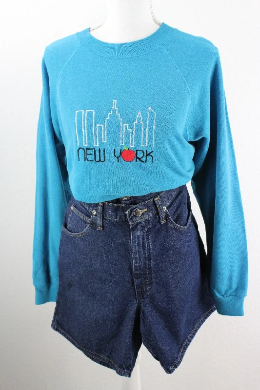 Vintage Blue New York Sweatshirt (L) Hoodie with Distressed Vintage Worn