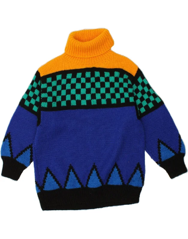VINTAGE Womens Roll Neck Jumper Sweater UK 18 XL Blue Colourblock Rayon Fabric Velvet Fabric Corduroy Fabric VINTAGE Womens Roll Neck Jumper Sweater UK 18 XL Blue Colourblock Rayon Fabric Velvet Fabric Corduroy Fabric