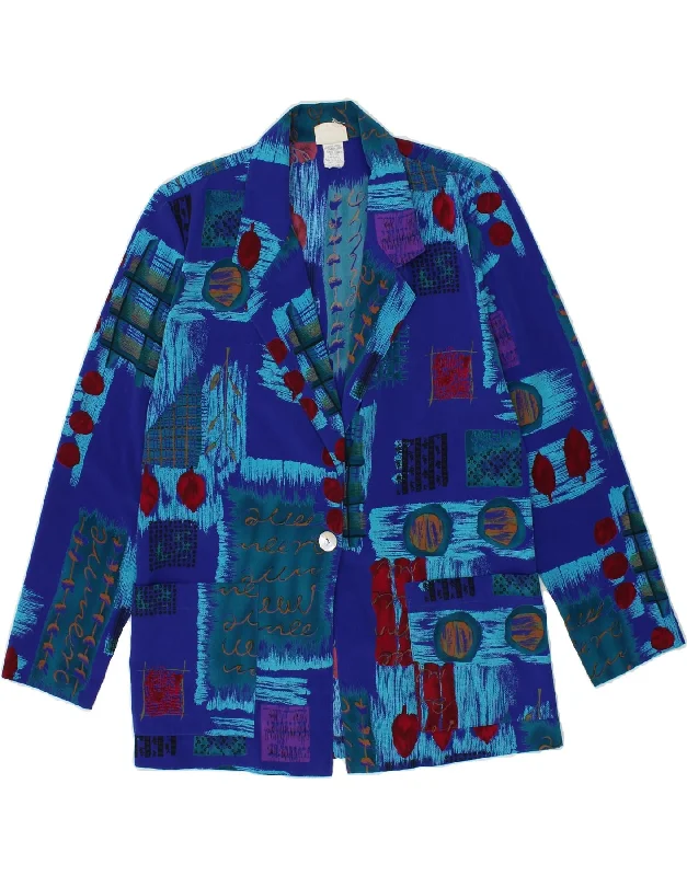 VINTAGE Womens 1 Button Blazer Jacket UK 14 Medium Blue Patchwork Front Pockets Side Pockets Patch Pockets VINTAGE Womens 1 Button Blazer Jacket UK 14 Medium Blue Patchwork Front Pockets Side Pockets Patch Pockets