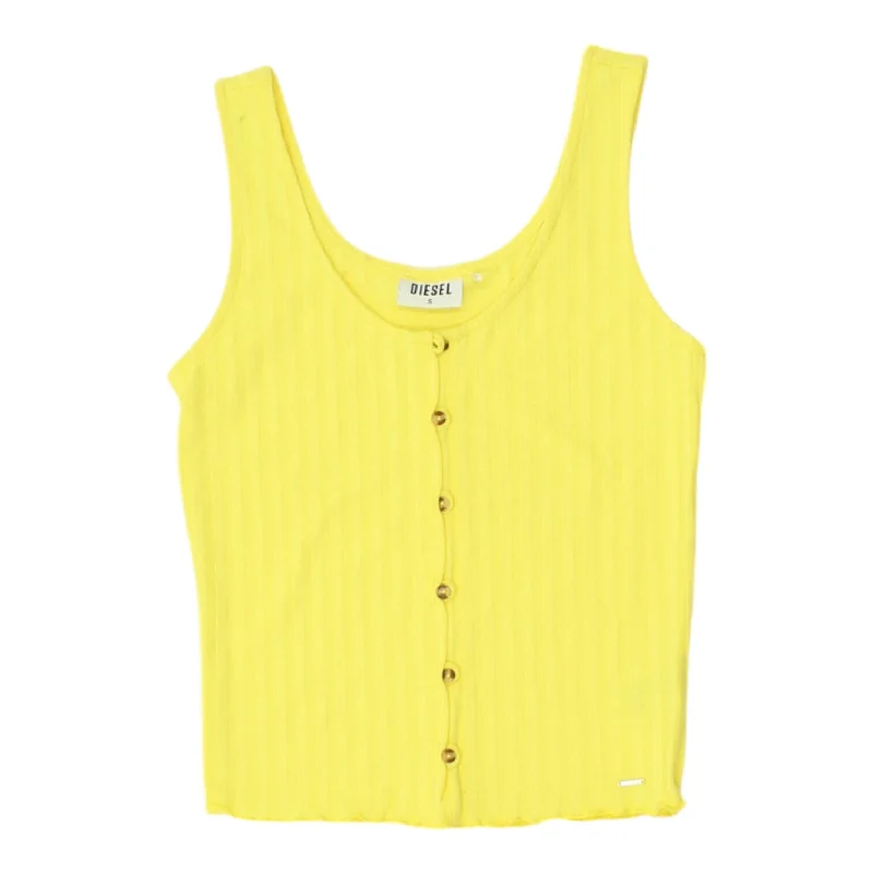 Diesel Womens Yellow Cropped Button Up Tank Top | High End Designer Vest VTG chic tank top