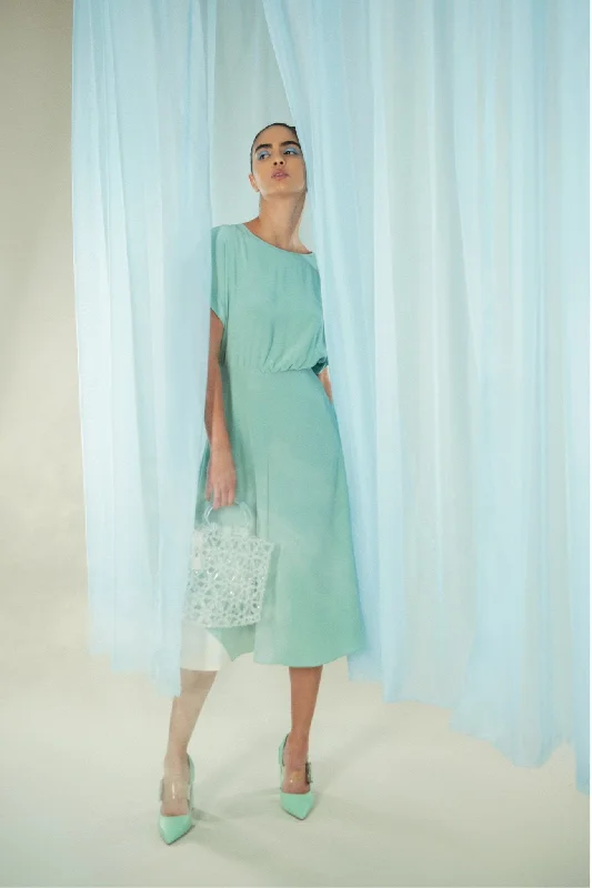 Blue Hand Dyed Silk Misty Marbled Dress - Edward Mongzar sweetheart Neckline Romantic Blue Hand Dyed Silk Misty Marbled Dress - Edward Mongzar sweetheart Neckline Romantic