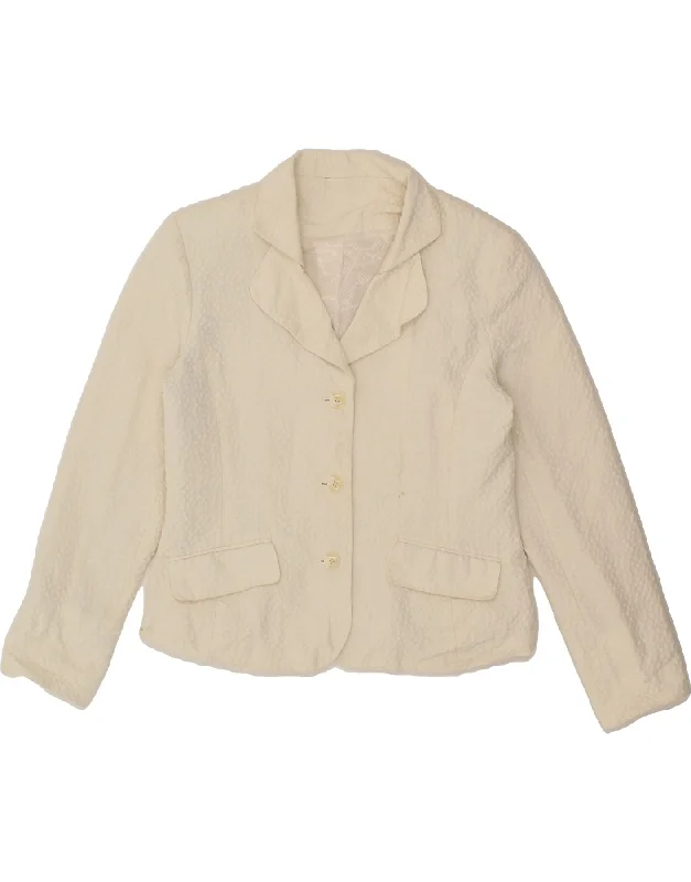 VINTAGE Womens 3 Button Blazer Jacket UK 16 Large Off White Cotton Front Pockets Side Pockets Patch Pockets VINTAGE Womens 3 Button Blazer Jacket UK 16 Large Off White Cotton Front Pockets Side Pockets Patch Pockets