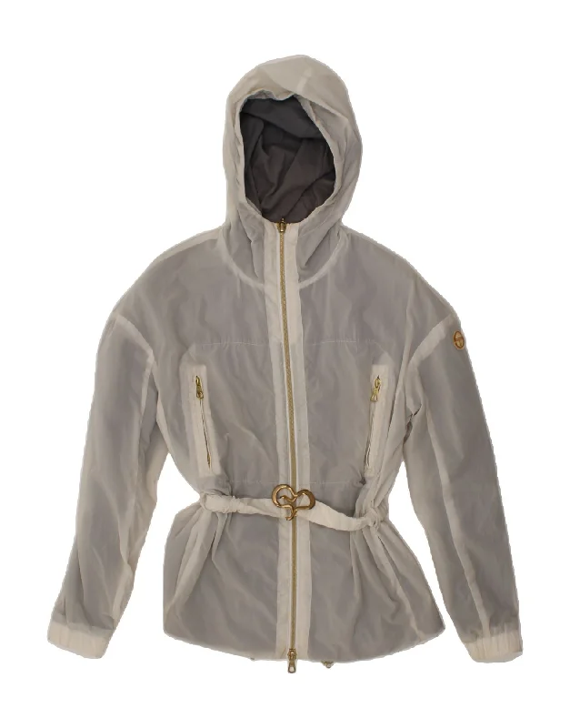 SERGIO TACCHINI Womens Hooded Rain Jacket IT 46 Large Grey Polyamide Stand-Up Collar Roll-Neck Collar Turtle Neck SERGIO TACCHINI Womens Hooded Rain Jacket IT 46 Large Grey Polyamide Stand-Up Collar Roll-Neck Collar Turtle Neck