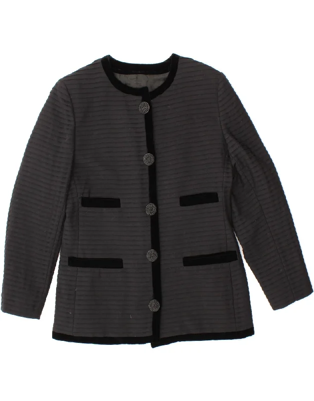 VALENTINO Womens 5 Button Blazer Jacket UK 14 Large Black Striped Wool Ribbed Jacket Pleated Jacket Ruffled Jacket VALENTINO Womens 5 Button Blazer Jacket UK 14 Large Black Striped Wool Ribbed Jacket Pleated Jacket Ruffled Jacket