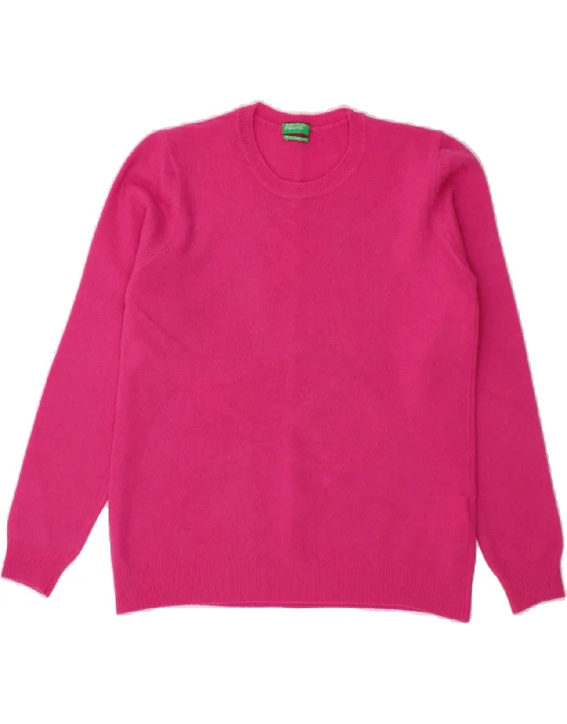 BENETTON Womens Crew Neck Jumper Sweater UK 14 Large Pink Virgin Wool Denim Fabric Leather Fabric Suede Fabric BENETTON Womens Crew Neck Jumper Sweater UK 14 Large Pink Virgin Wool Denim Fabric Leather Fabric Suede Fabric