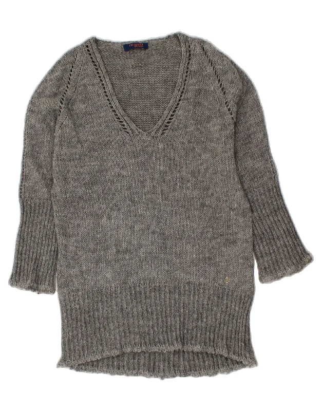 TRUSSARDI JEANS Womens Longline V-Neck Jumper Sweater UK 10 Small Grey Slim Fit Regular Fit Oversized TRUSSARDI JEANS Womens Longline V-Neck Jumper Sweater UK 10 Small Grey Slim Fit Regular Fit Oversized