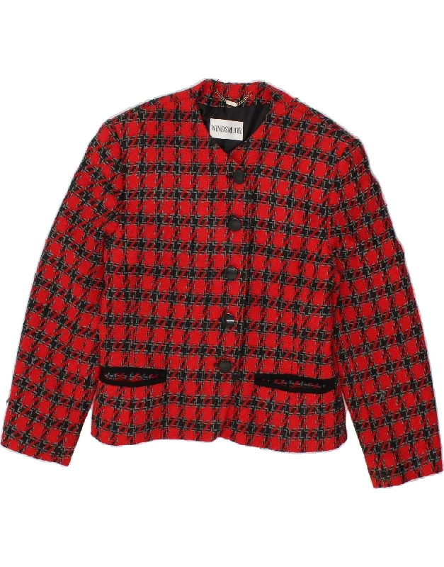 VINTAGE Womens 5 Button Blazer Jacket UK 14 Medium Red Houndstooth Welt Pockets Slit Pockets Flap Pockets VINTAGE Womens 5 Button Blazer Jacket UK 14 Medium Red Houndstooth Welt Pockets Slit Pockets Flap Pockets