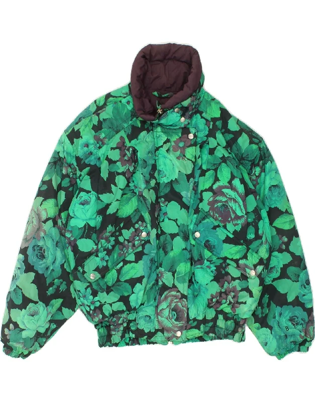 BELFE Womens Padded Jacket IT 42 Medium Green Floral Nylon Welt Pockets Slit Pockets Flap Pockets BELFE Womens Padded Jacket IT 42 Medium Green Floral Nylon Welt Pockets Slit Pockets Flap Pockets