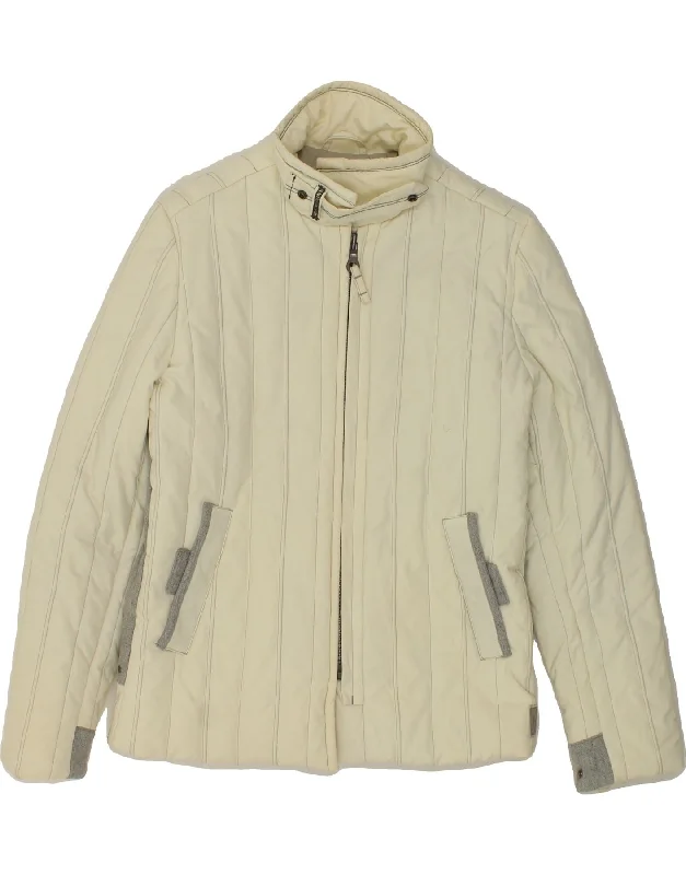 MURPHY & NYE Womens Padded Jacket UK 10 Small Beige Ribbed Jacket Pleated Jacket Ruffled Jacket