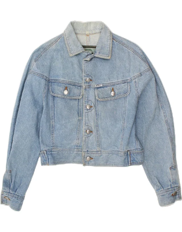RIFLE Womens Oversized Crop Denim Jacket UK 6 XS Blue Cotton Appliqued Jacket Beaded Jacket Sequined Jacket RIFLE Womens Oversized Crop Denim Jacket UK 6 XS Blue Cotton Appliqued Jacket Beaded Jacket Sequined Jacket