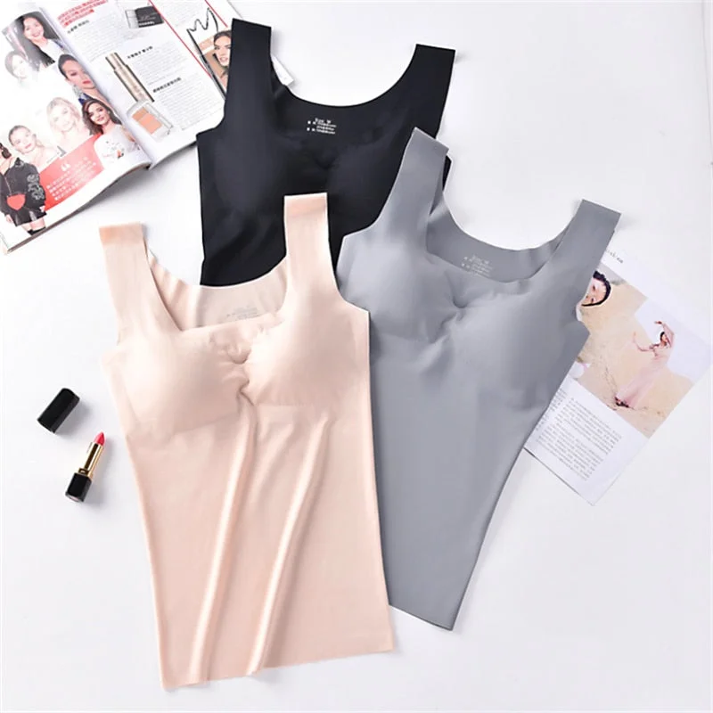 3pcs Ice Silk Tank Top Wireless Paded Lingerie workout tank top