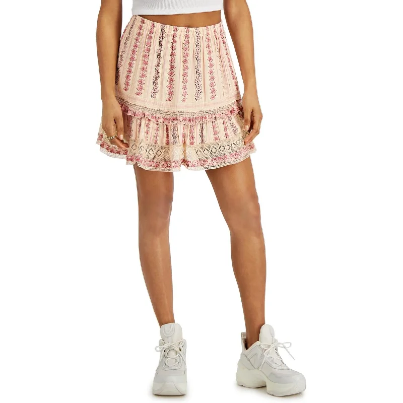 Angie Womens Juniors Short Lace Trim Mini Skirt silk skirt smooth