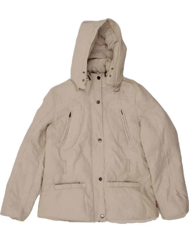 KAPPA Womens Hooded Padded Jacket UK 16 Large Off White Cotton Zip Front Button Front Snap Front KAPPA Womens Hooded Padded Jacket UK 16 Large Off White Cotton Zip Front Button Front Snap Front