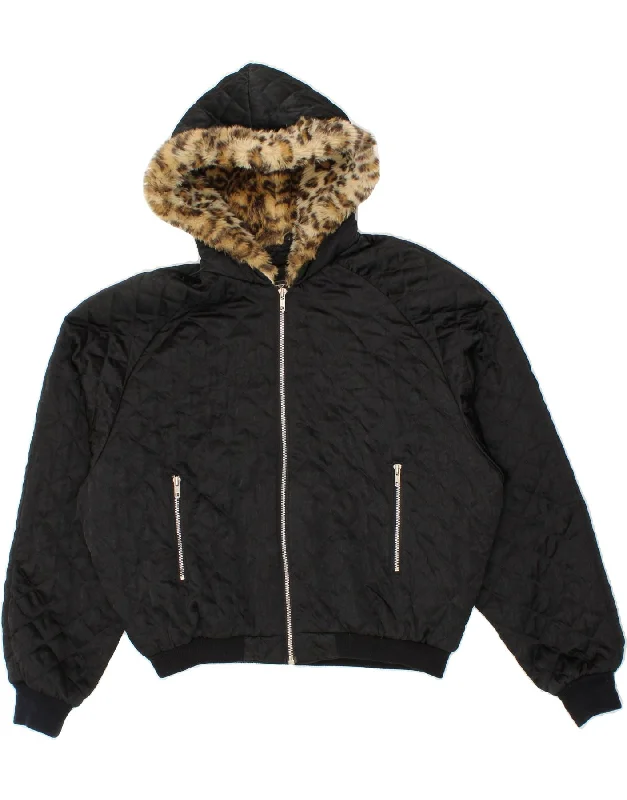 VINTAGE Womens Hooded Quilted Jacket UK 18 XL Black Nylon Satin Jacket Silk Jacket Chiffon Jacket VINTAGE Womens Hooded Quilted Jacket UK 18 XL Black Nylon Satin Jacket Silk Jacket Chiffon Jacket