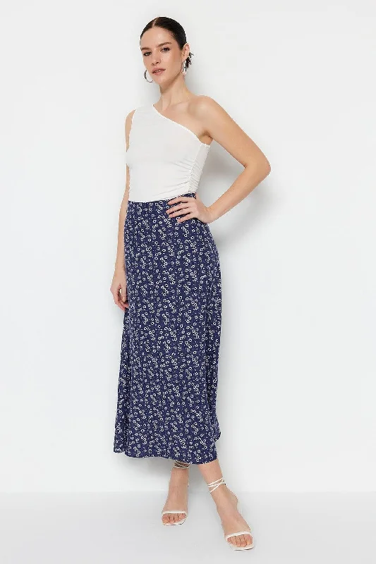 Blue Printed Woven Skirt TWOSS23ET00295 chiffon skirt lightweight