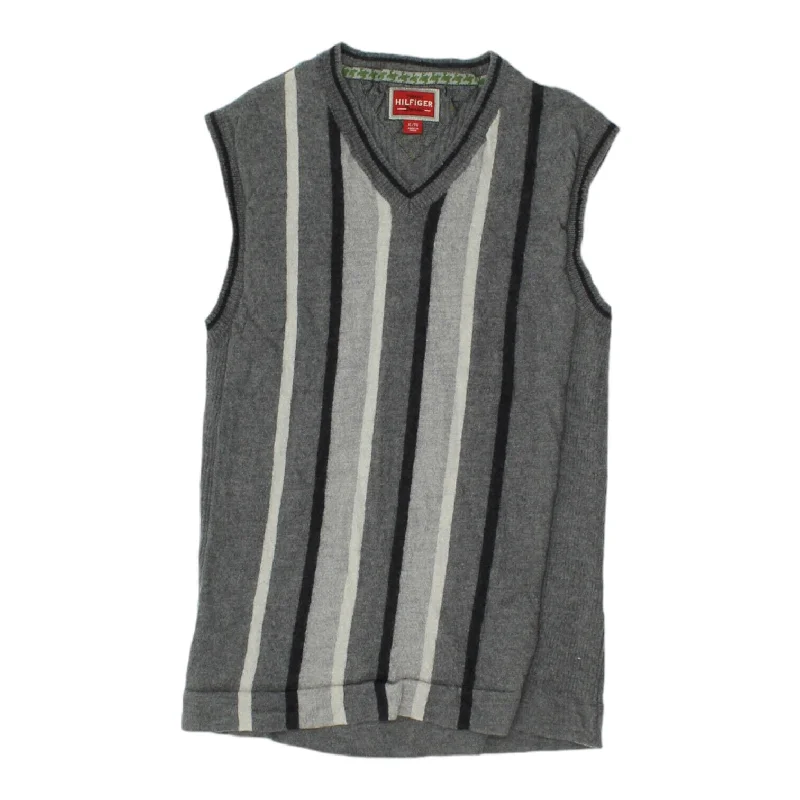 Tommy Hilfiger Womens Grey Knit Sleeveless Sweater Vest | Vintage Designer VTG Handmade Hand-knitted Hand-woven Tommy Hilfiger Womens Grey Knit Sleeveless Sweater Vest | Vintage Designer VTG Handmade Hand-knitted Hand-woven