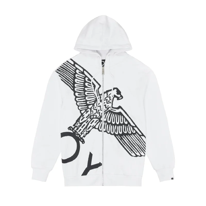 BOY WINGSPAN ZIP HOODIE WOMENS - WHITE/BLACK Hoodie with Ribbed Hem Stretchable Secure