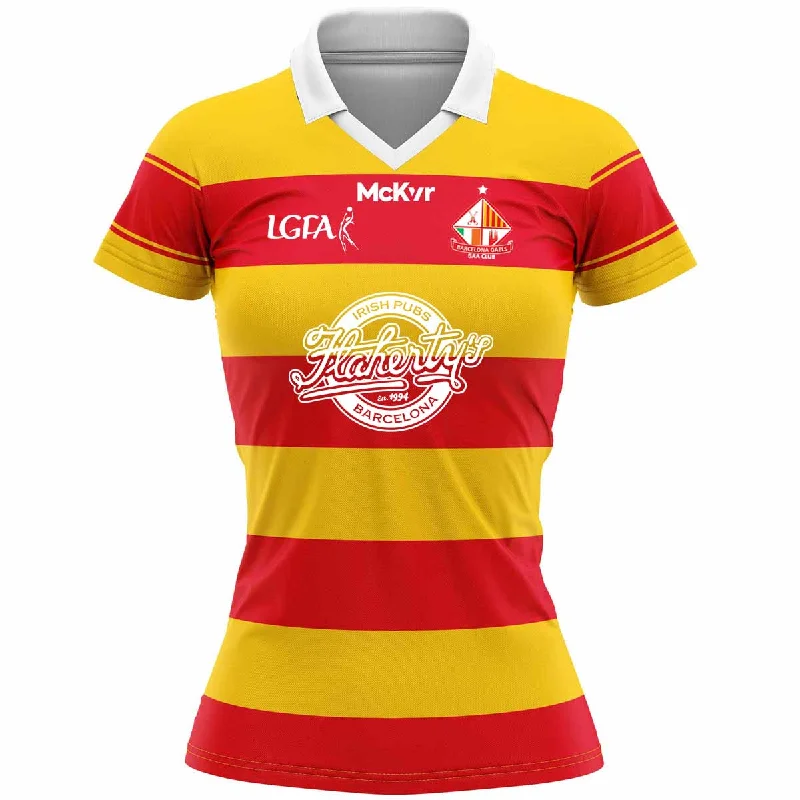 Mc Keever Barcelona Gaels LGFA Home Jersey - Womens - Saffron/Red Sky Blue Jersey Tee Mc Keever Barcelona Gaels LGFA Home Jersey - Womens - Saffron/Red Sky Blue Jersey Tee