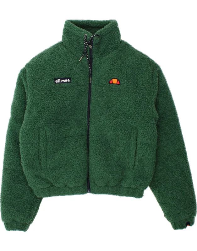 ELLESSE Womens Oversized Bomber Fleece Jacket UK 10 Small Green Polyester Fleece Jacket Down Jacket Parka