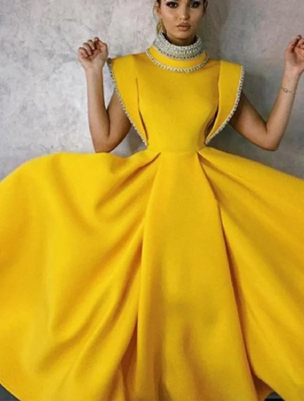 A-Line Elegant Vintage Party Wear Formal Evening Dress High Neck Sleeveless Tea Length Stretch Fabric with Beading Tunics Velvet soft A-Line Elegant Vintage Party Wear Formal Evening Dress High Neck Sleeveless Tea Length Stretch Fabric with Beading Tunics Velvet soft