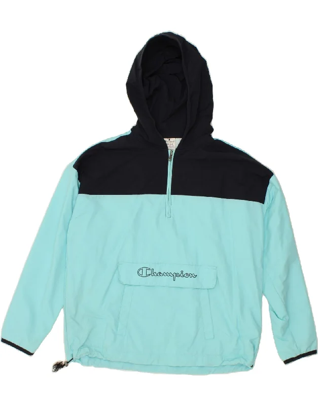 CHAMPION Womens Graphic Hooded Anorak Jacket UK 14 Medium Turquoise Zip Front Button Front Snap Front