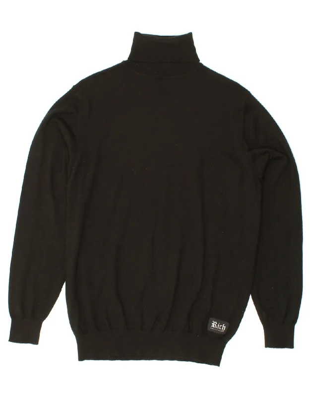 RICHMOND Womens Roll Neck Jumper Sweater UK 18 XL Black Graphic Sweater Embroidered Appliqued RICHMOND Womens Roll Neck Jumper Sweater UK 18 XL Black Graphic Sweater Embroidered Appliqued