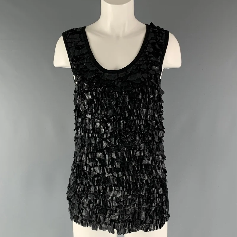 GIVENCHY Size S Black Ruffled Tank Casual Top ivory tank top