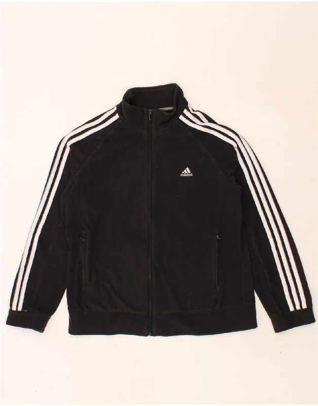 ADIDAS Womens Fleece Jacket UK 20 2XL Black Polyester Notch Collar Jacket Peter Pan Collar Jacket Cowl Neck Jacket