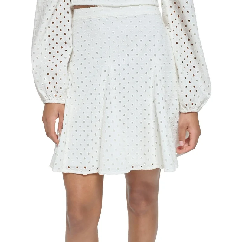 Karl Lagerfeld Paris Womens A-Line Eyelet Mini Skirt linen skirt light