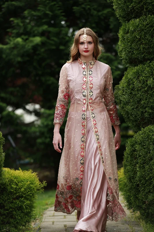 Elegant Pink Anarkali With Stunning Jacket - Rent Notch Collar Jacket Peter Pan Collar Jacket Cowl Neck Jacket Elegant Pink Anarkali With Stunning Jacket - Rent Notch Collar Jacket Peter Pan Collar Jacket Cowl Neck Jacket