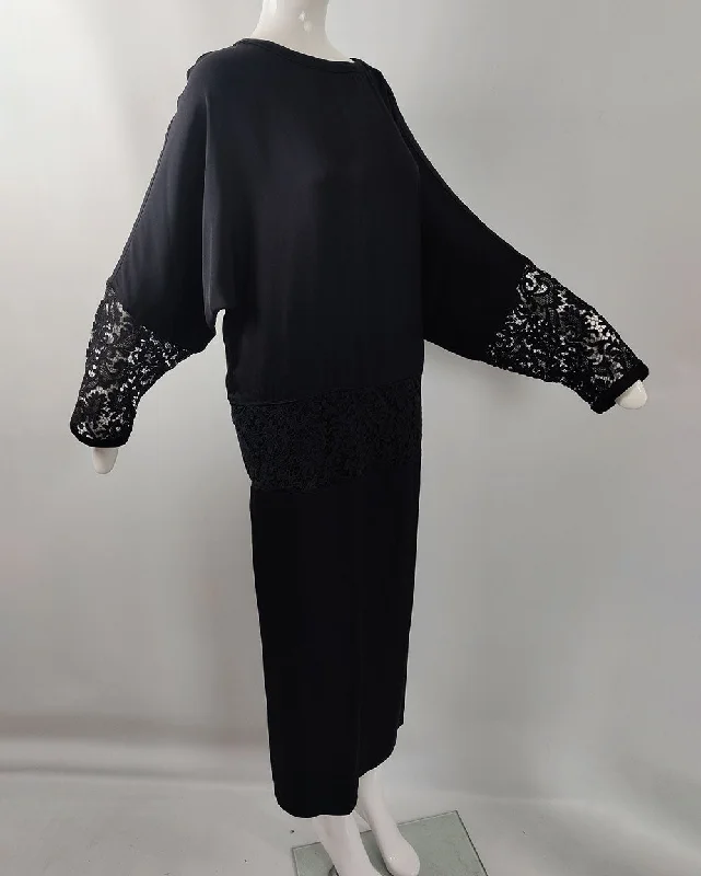 Gianni Versace Vintage Black Silk & Lace Batwing Dress, A/W 1985 Tunics Top rated