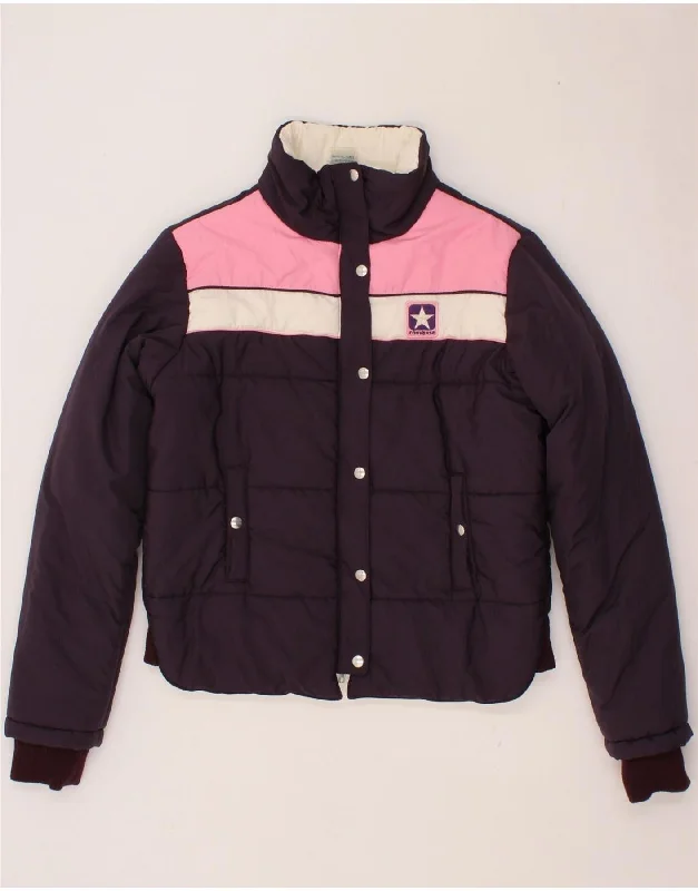 CONVERSE Womens Crop Padded Jacket UK 16 Large Purple Colourblock Wool Jacket Cashmere Jacket Tweed Jacket CONVERSE Womens Crop Padded Jacket UK 16 Large Purple Colourblock Wool Jacket Cashmere Jacket Tweed Jacket