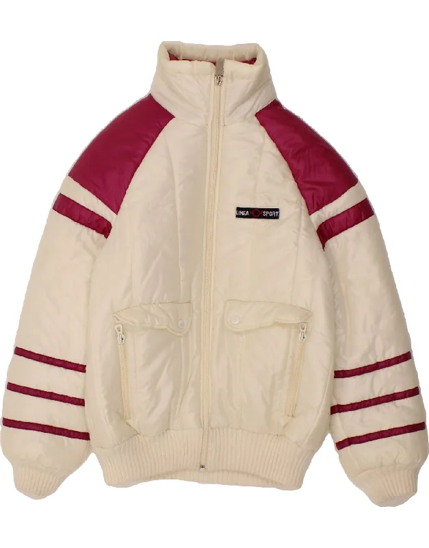 VINTAGE Womens Padded Jacket IT 42 Medium Off White Colourblock Fleece Jacket Down Jacket Feather Jacket VINTAGE Womens Padded Jacket IT 42 Medium Off White Colourblock Fleece Jacket Down Jacket Feather Jacket