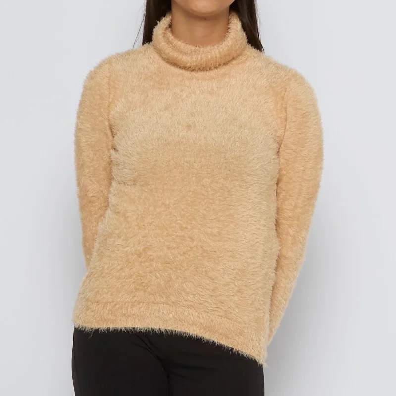 Fluffy Roll Neck Sweater - UK 6 Velvet Chenille Corduroy