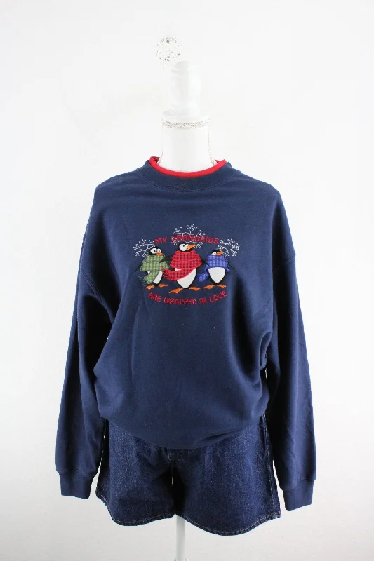 Vintage Penguin Sweatshirt Hoodie with Applique Textured Unique