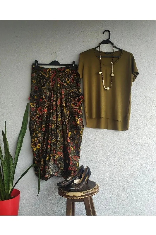 Khaki Patterned Shalwar Model Authentic Skirt a-line skirt cut