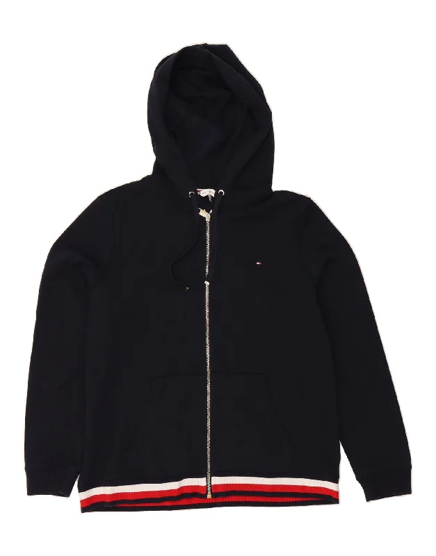 TOMMY HILFIGER Womens Zip Hoodie Sweater UK 20 2XL Navy Blue Cotton Boat Neck Shawl Collar Notched Collar TOMMY HILFIGER Womens Zip Hoodie Sweater UK 20 2XL Navy Blue Cotton Boat Neck Shawl Collar Notched Collar