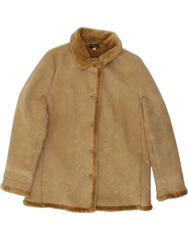 VINTAGE Womens Shearling Jacket UK 20 2XL Brown Polyester Snapped Jacket Toggled Jacket Drawstring Jacket VINTAGE Womens Shearling Jacket UK 20 2XL Brown Polyester Snapped Jacket Toggled Jacket Drawstring Jacket
