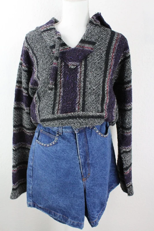 Vintage Purple Knit Hoodie (L) Hoodie Crop Top Short Trendy