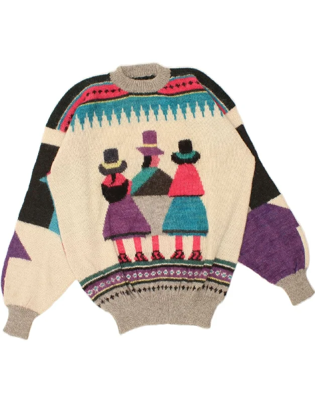 VINTAGE Womens Graphic Crew Neck Jumper Sweater UK 16 Large Multicoloured Ribbed Striped Patterned VINTAGE Womens Graphic Crew Neck Jumper Sweater UK 16 Large Multicoloured Ribbed Striped Patterned