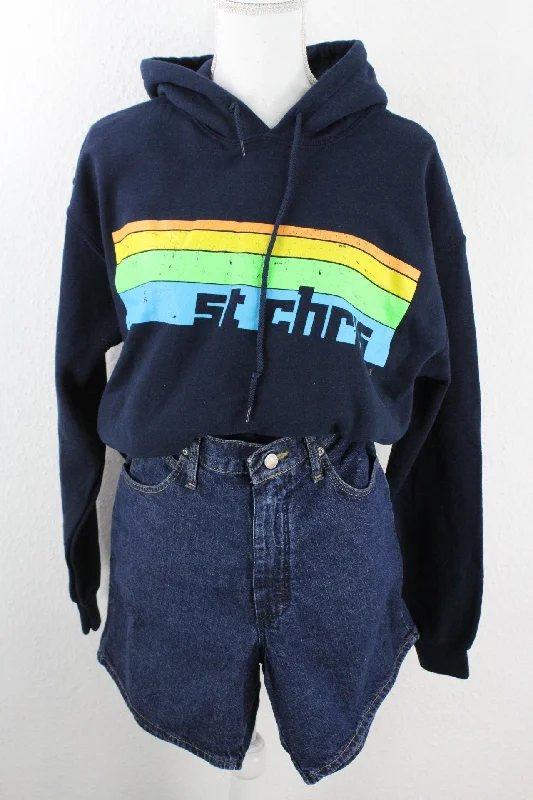 Vintage Blue St Chris Hoodie (L) Hoodie with Tied Waist Feminine Flattering