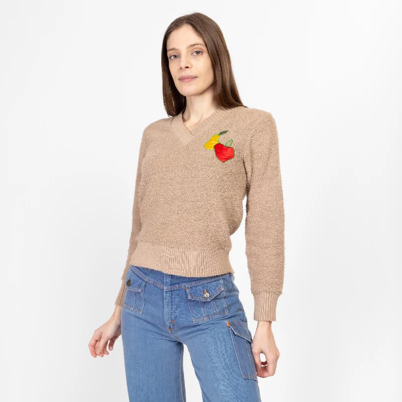 Small 70s Apple & Pear Applique Boucle Knit Sweater Graphic Sweater Embroidered Appliqued Small 70s Apple & Pear Applique Boucle Knit Sweater Graphic Sweater Embroidered Appliqued