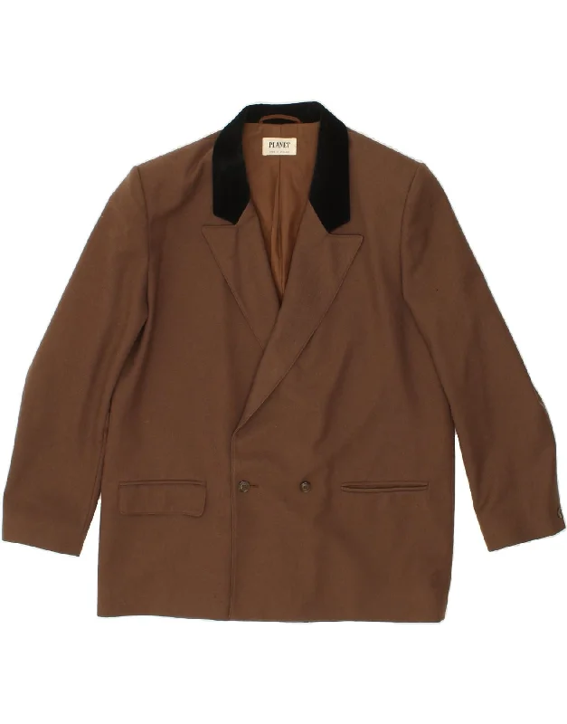 PLANET Womens Double Breasted Blazer Jacket UK 16 Large Brown Wool Satin Jacket Silk Jacket Chiffon Jacket PLANET Womens Double Breasted Blazer Jacket UK 16 Large Brown Wool Satin Jacket Silk Jacket Chiffon Jacket