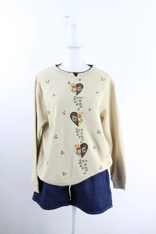 Vintage Heart Garden Sweatshirt (L) Hoodie with Pastel Soft Subtle