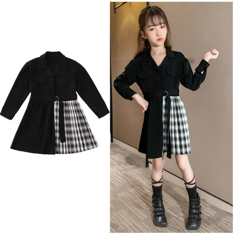 Kids Blazer Dress 2023 Girl Formal Black Blazer Dress Suit Jacket Female Fashion Children's Stitching Plaid Blazer Party Costume Knit Fabric Woven Fabric Fleece Fabric Kids Blazer Dress 2023 Girl Formal Black Blazer Dress Suit Jacket Female Fashion Children's Stitching Plaid Blazer Party Costume Knit Fabric Woven Fabric Fleece Fabric