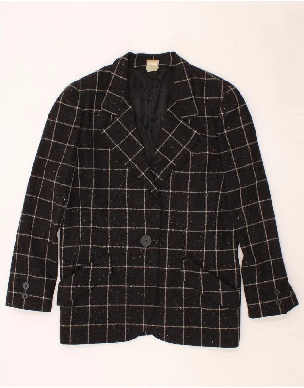 KRIZIA Womens 1 Button Blazer Jacket IT 44 Medium Black Check Wool Jersey Jacket Tulle Jacket Batik Jacket