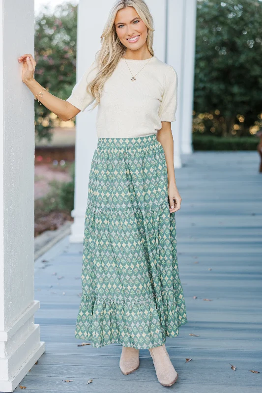 The Charm Green Medallion Midi Skirt corduroy skirt cozy